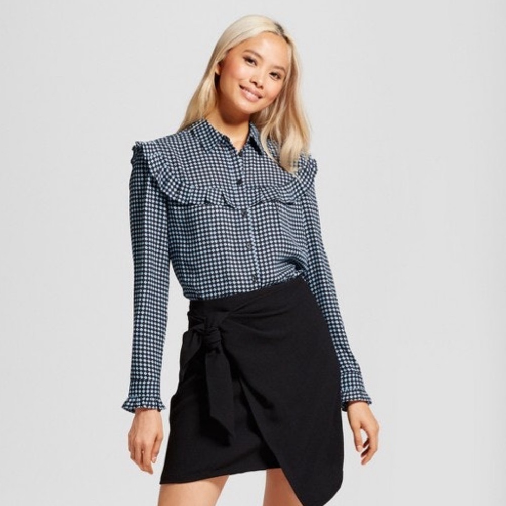 Who What Wear Ruffle Printed Blouse
